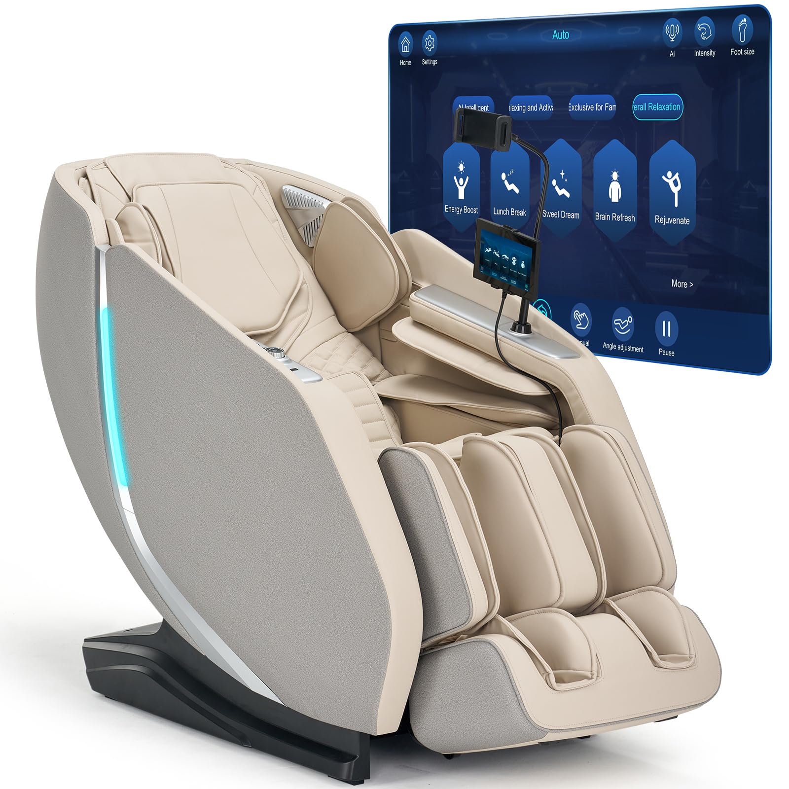 Massage Chair Full Body Zero Gravity, 3D ‌SL-Track Shiatsu Massage with Unique Rocking Sleep Mode, Upgraded Calf & Knee Massage (+11cm) for Tall People, Wireless Charging &Touch Screen,Black