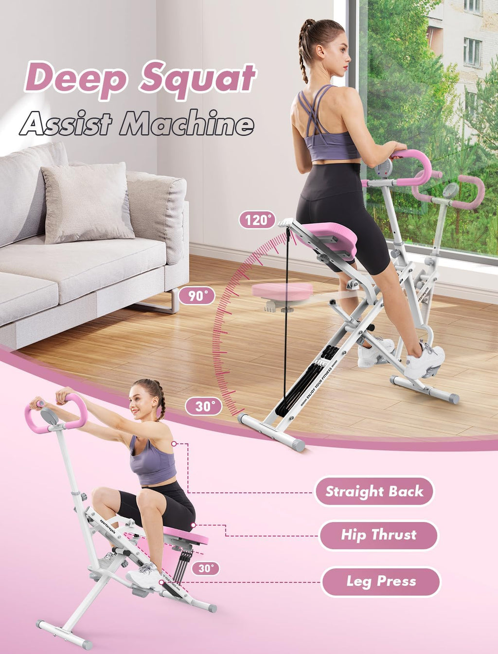 Sportsroyals Squat Machine, Squat Assist Rower for Glutes and Thighs, Foldable Exercise Equipment w/ Four Adjustable Resistance for Home, Full Body Workout Machine