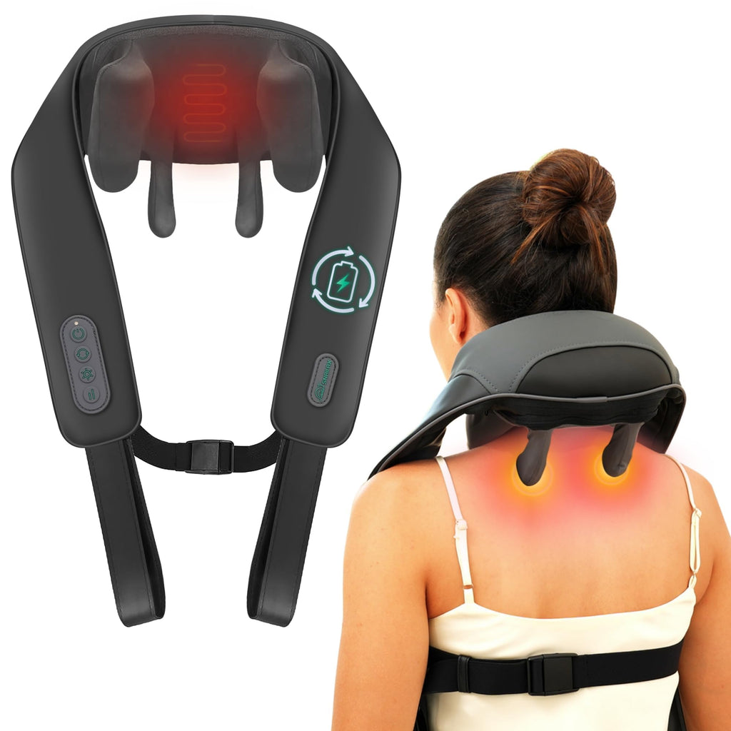 Snailax Cordless Neck Massager with Heat for Pain Relief Deep Tissue, 4D Kneading,Rechargeable Shiatsu Back Neck Massager for Neck, Shoulders Back，Gift for Father