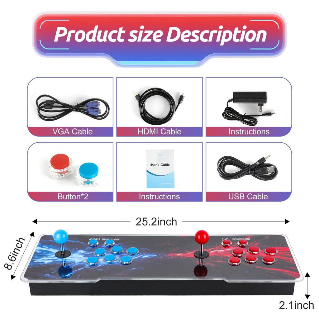 Pandora Box Arcade Console with 32000 Games in 1, 1280x720 Full HD Retro Gaming Machine for TV, Monitor, and Projector, 3D Games Support 1-4 Players, Search/Save/Hide/Pause Functions