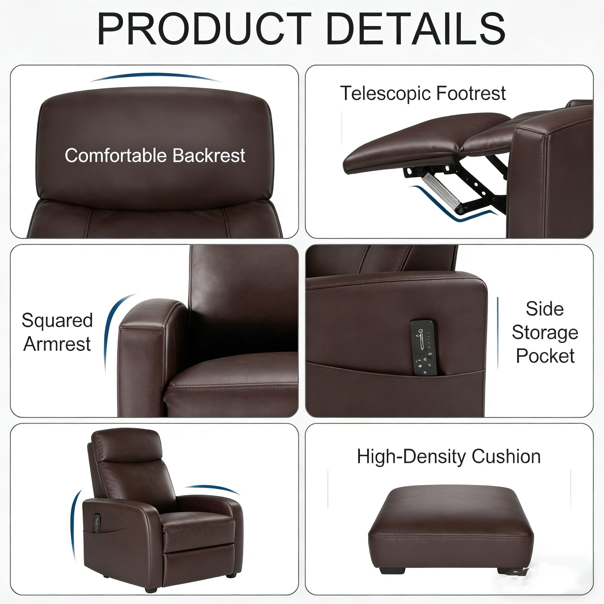 Simple Deluxe Massage Recliner Chair - Adjustable PU Leather Recliner, Luxe Reading Chair & Sofa Chair for Living Room Chairs or Bedroom Chair, Small Recliner for Home Theater, Black