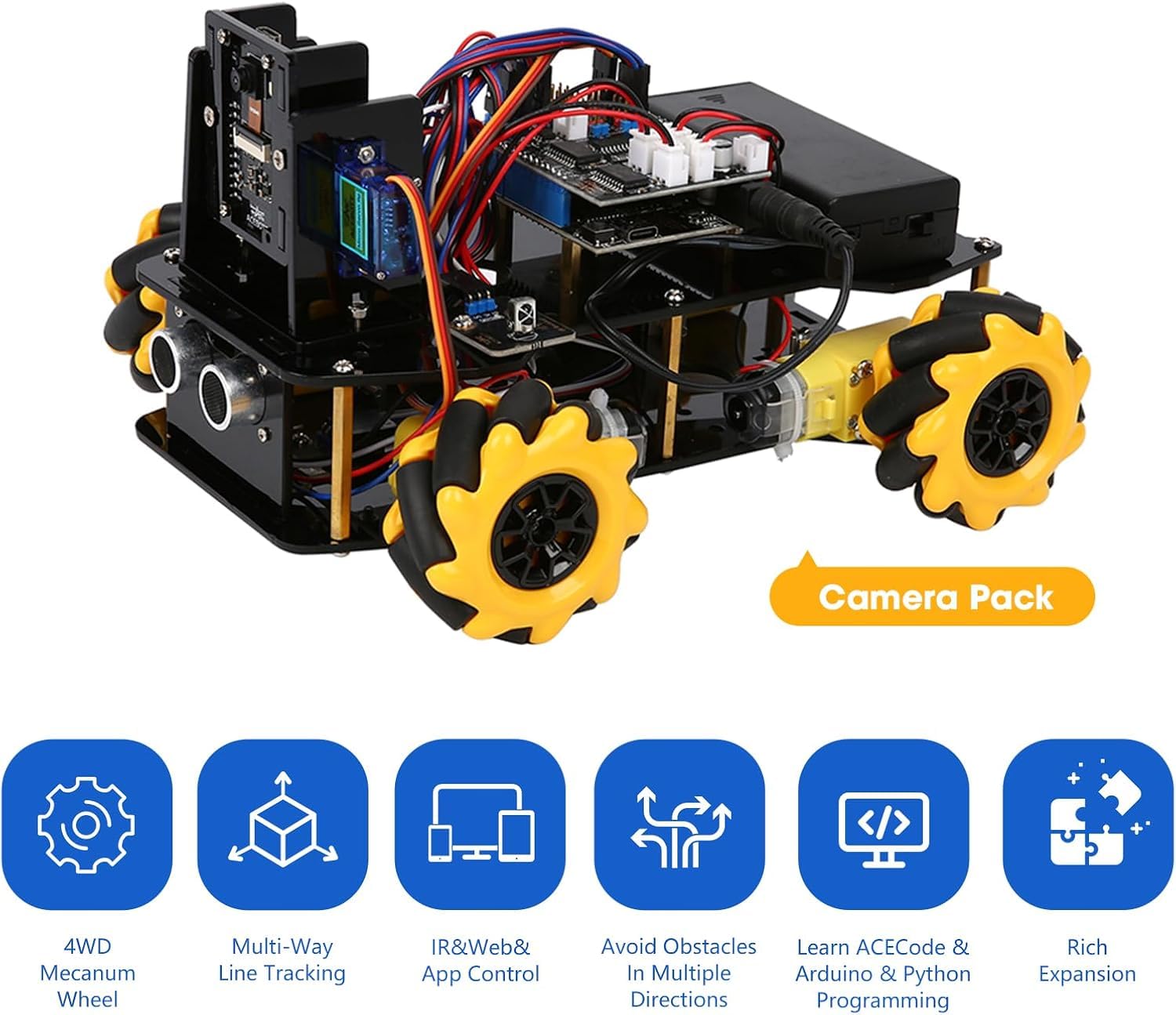 ACEBOTT Robot Arm Expansion Pack Smart Car Starter Kit, Robotics Kit for Kids Ages 8-12 12-16, STEM Toys Coding Robot Kit for Teens & Adults(QD007)