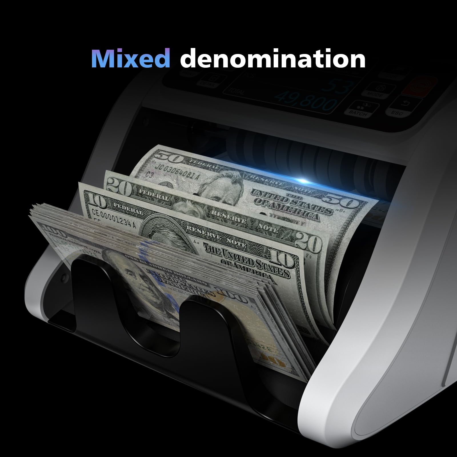 Aneken N60 Money Counter Machine Mixed Denominations, Cash Counter with 3.5” HD Dual TFT Display, UV/MG/IR/DD Counterfeit Detection, Printer-Ready Bill Counting Machine for Business, Upgraded Version