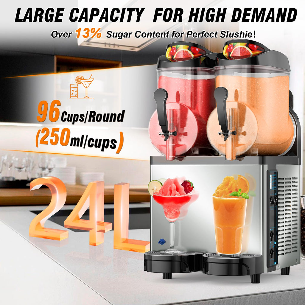 Ultimate Commercial Slushy Machine – 12X3 Tank Stainless Steel Slush Machine,Commercial Frozen Drink Maker for Juices, Margaritas, and Cocktails – Ideal for Bars and Restaurants