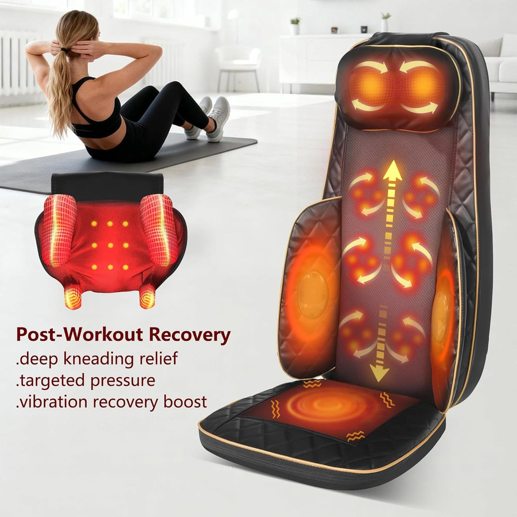 Neck and Back Massager with Heat, Shiatsu Full Back Chair Massager with 2 Detachable Neck Massage Heads, Height Adjustable Deep Kneading & Rolling Back Massage, Seat Vibration for Home Office Gifts