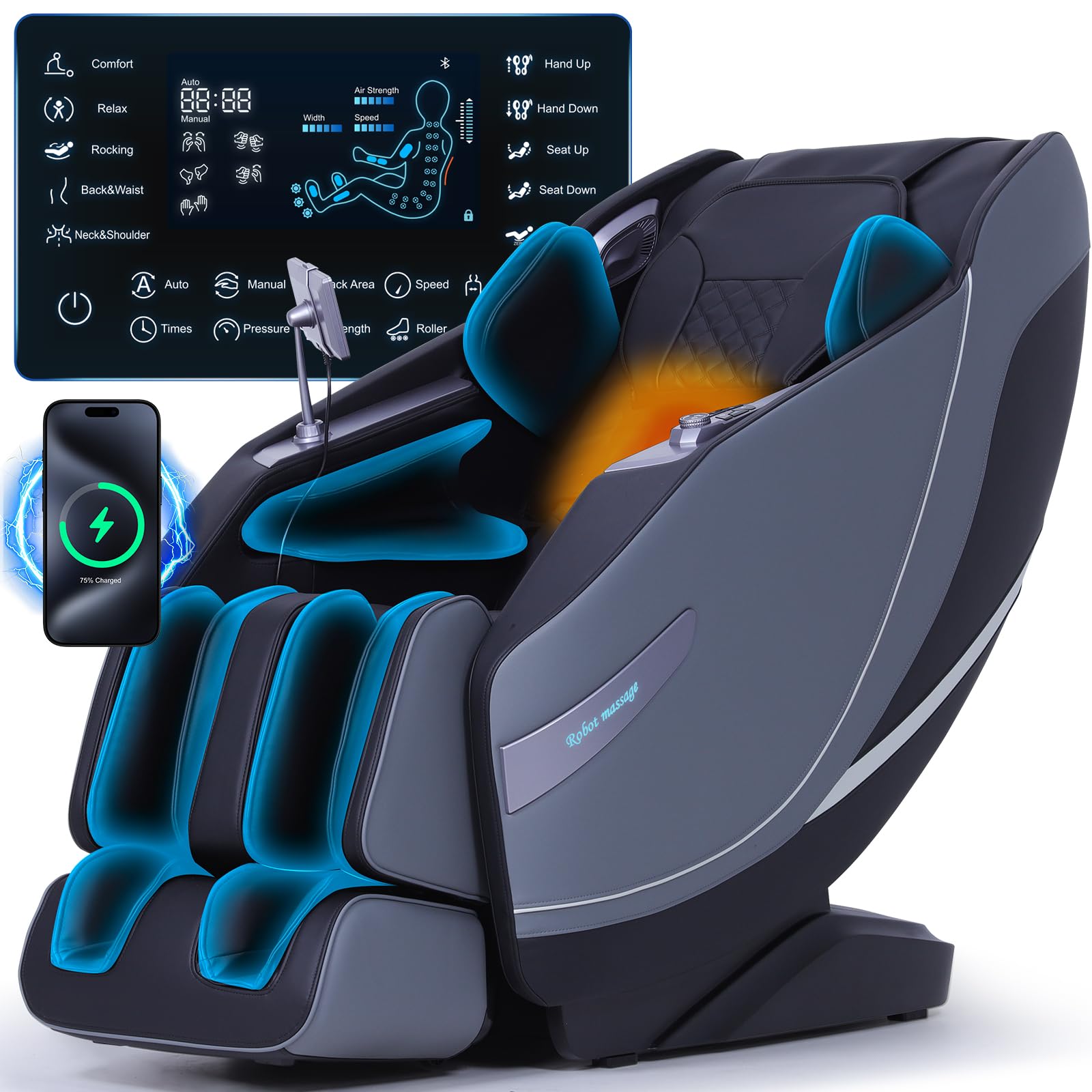Massage Chair Full Body Zero Gravity, 3D ‌SL-Track Shiatsu Massage with Unique Rocking Sleep Mode, Upgraded Calf & Knee Massage (+11cm) for Tall People, Wireless Charging &Touch Screen,Black