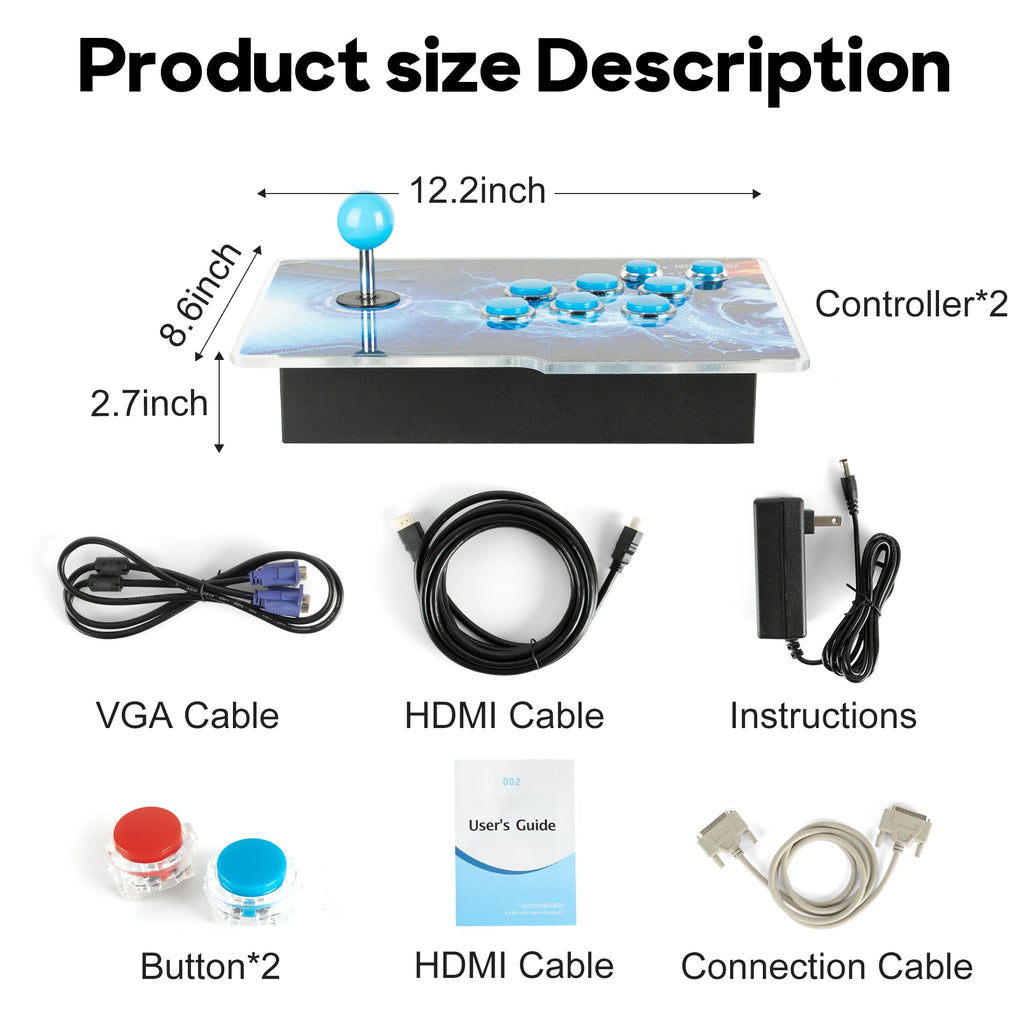 HHU Pandora Box Arcade Game Console 32000 Games Pre-Install，Two Separate Joysticks，Retro Game Machine for TV PC Projector, Supports Up to 4 Players, Full HD Output, Red & Blue