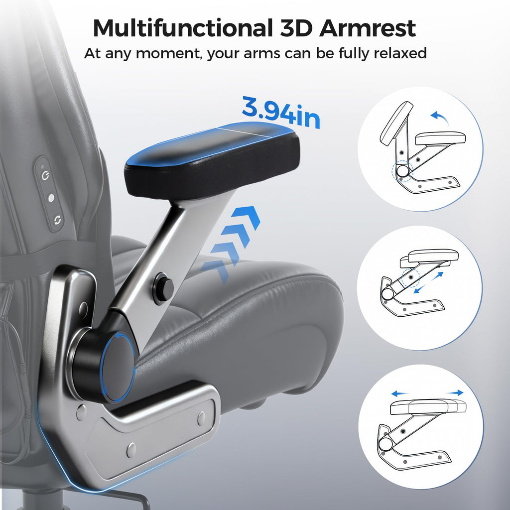 500lbs 3D Kneading Massage Office Chair with FootRest, Big and Tall Ergonomic Reclining Computer Gaming Chair, Padded Linkage Armrests, Heavy Duty Metal Base Executive Office Chair