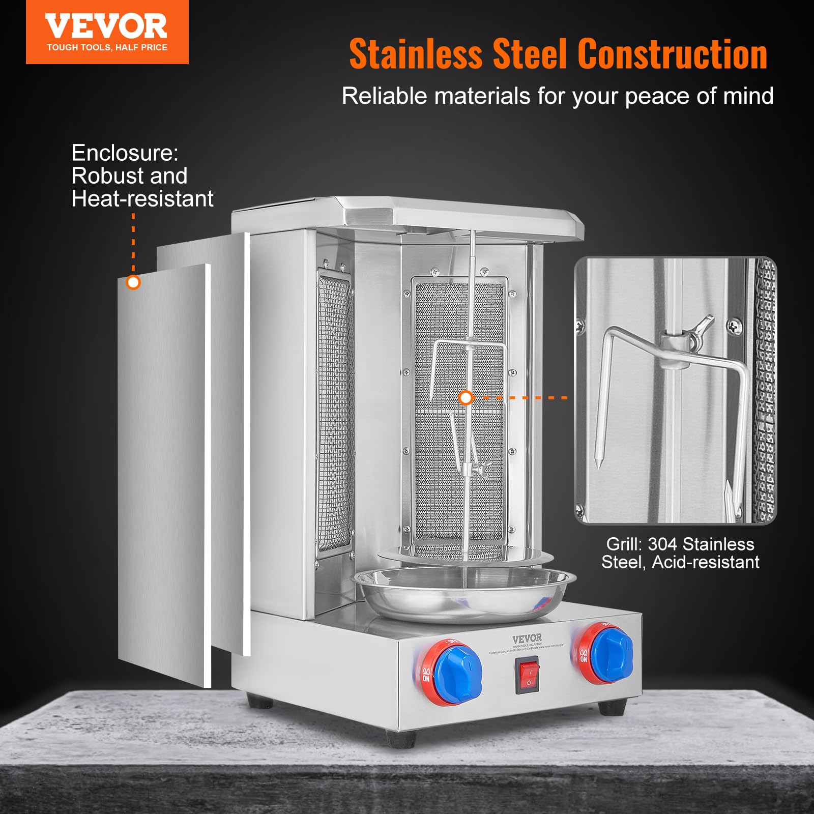 VEVOR Shawarma Grill Machine, Chicken Shawarma Cooker Machine Countertop, Electric Stainless Steel Broiler Gyro Rotisserie Oven Doner Kebab Machine, for Home Restaurant Kitchen Parties