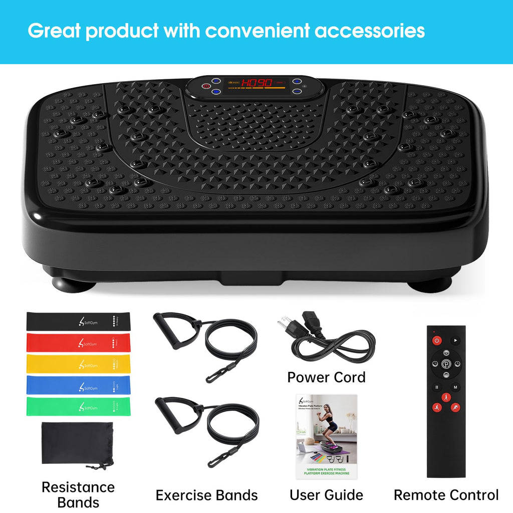 SoftGym Waver Vibration Plate Exercise Machine for Lymphatic Drainage Weight Loss,120 Speed Levels Vibrating Platform with Resistance Bands,Full-Body Workout Equipment for Muscle Toning