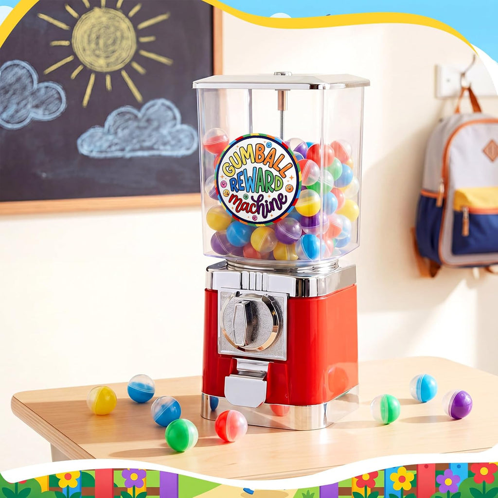 Classroom Vending Machine Bubble Gum Reward Machine Set with 100 Colorful Capsule No Coin Needed Teacher Reward Prize Box with Mini Capsule for Small Toys (No Toys)