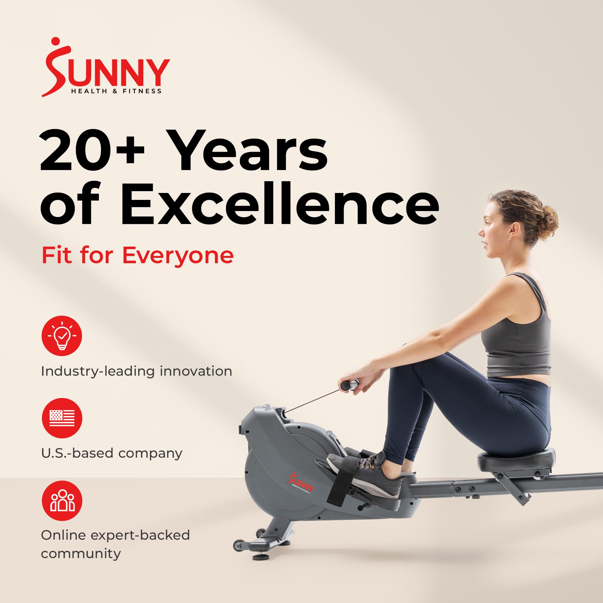 Sunny Health & Fitness Smart Magnetic Rower, Compact Quiet & Smooth Rowing Machine for Full-Body Cardio Exercise, Free SunnyFit Training App Connection