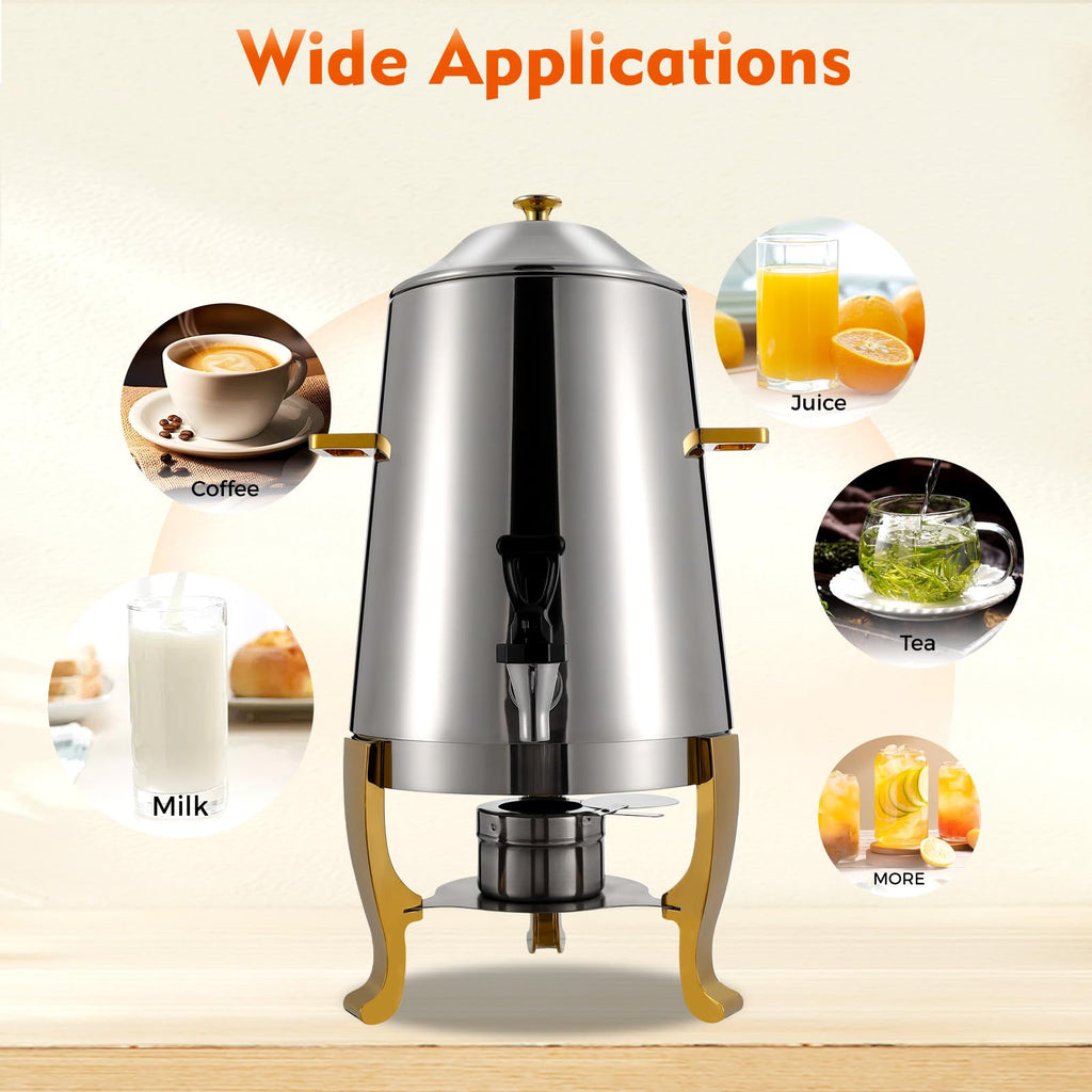 3.4 Gallon Stainless Steel Hot Beverage Drink Dispenser Can, Electric Coffee Urn with Fuel Holder 2-Way Continuous Heating, Tea Water Coffee Chafer Urn with Spigot for Parties Buffet Catering