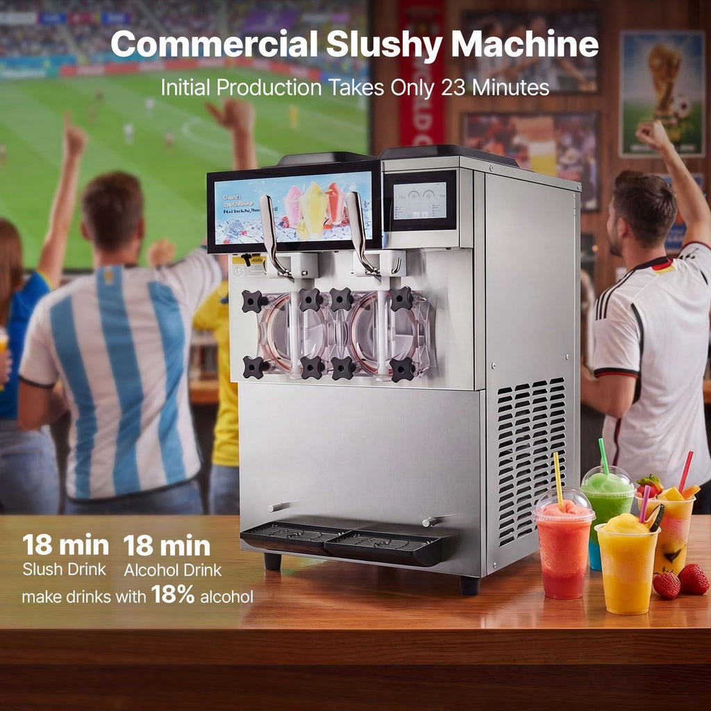 VEVOR Commercial Slushy Machine, 2 x 12L / 3.17 Gal Double Tanks, Cool and Freeze Modes, Stainless Steel Margarita Smoothie Frozen Drink Maker, Slushie Machine for Party Cafes Restaurants Bars Home