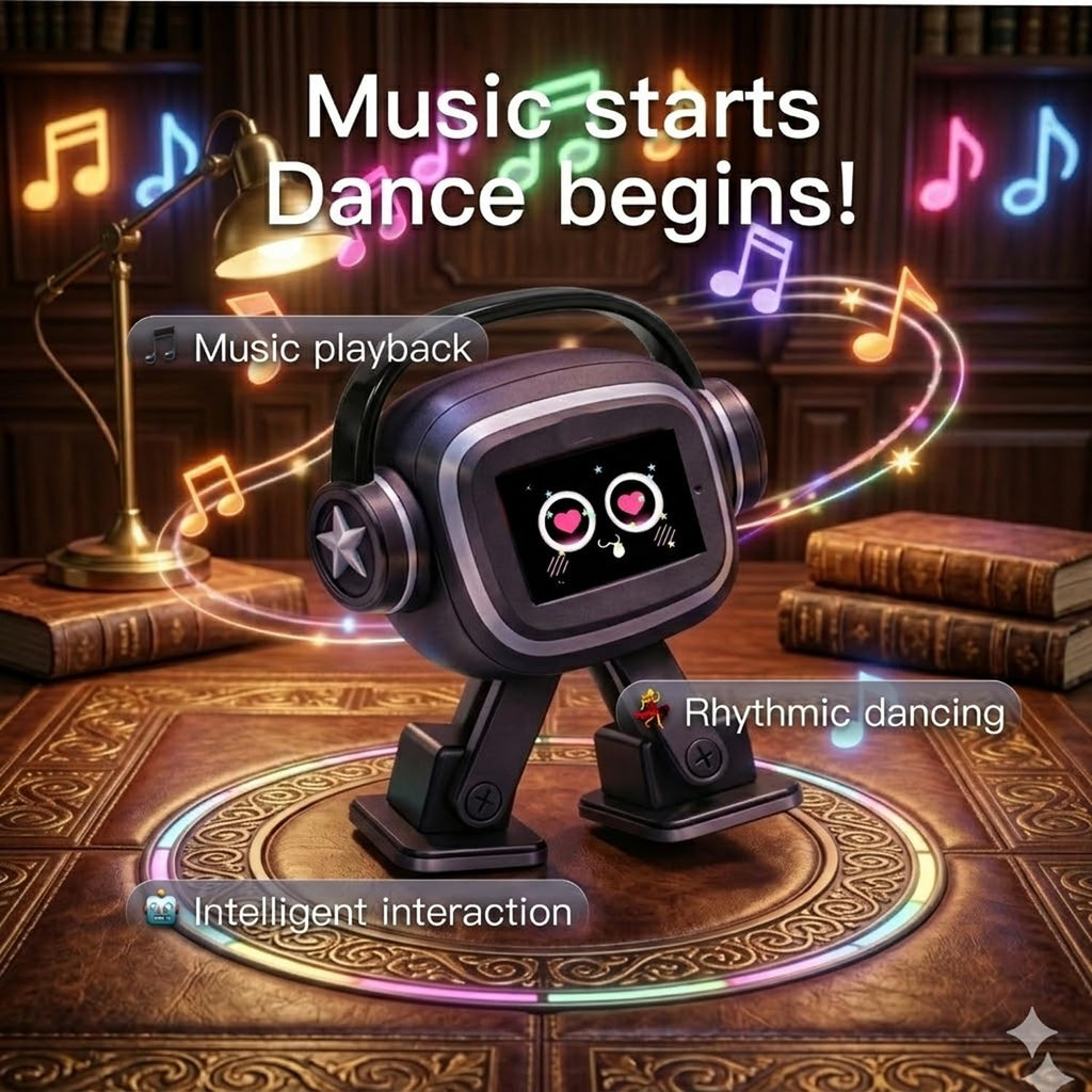 AI chatbot Robot Companion and smart Interactive Toy Featuring Voice Chat, Facial Expressions, Dancing and Music, Complete with a complimentary Outfit—Making it the Ideal Gift (Black)