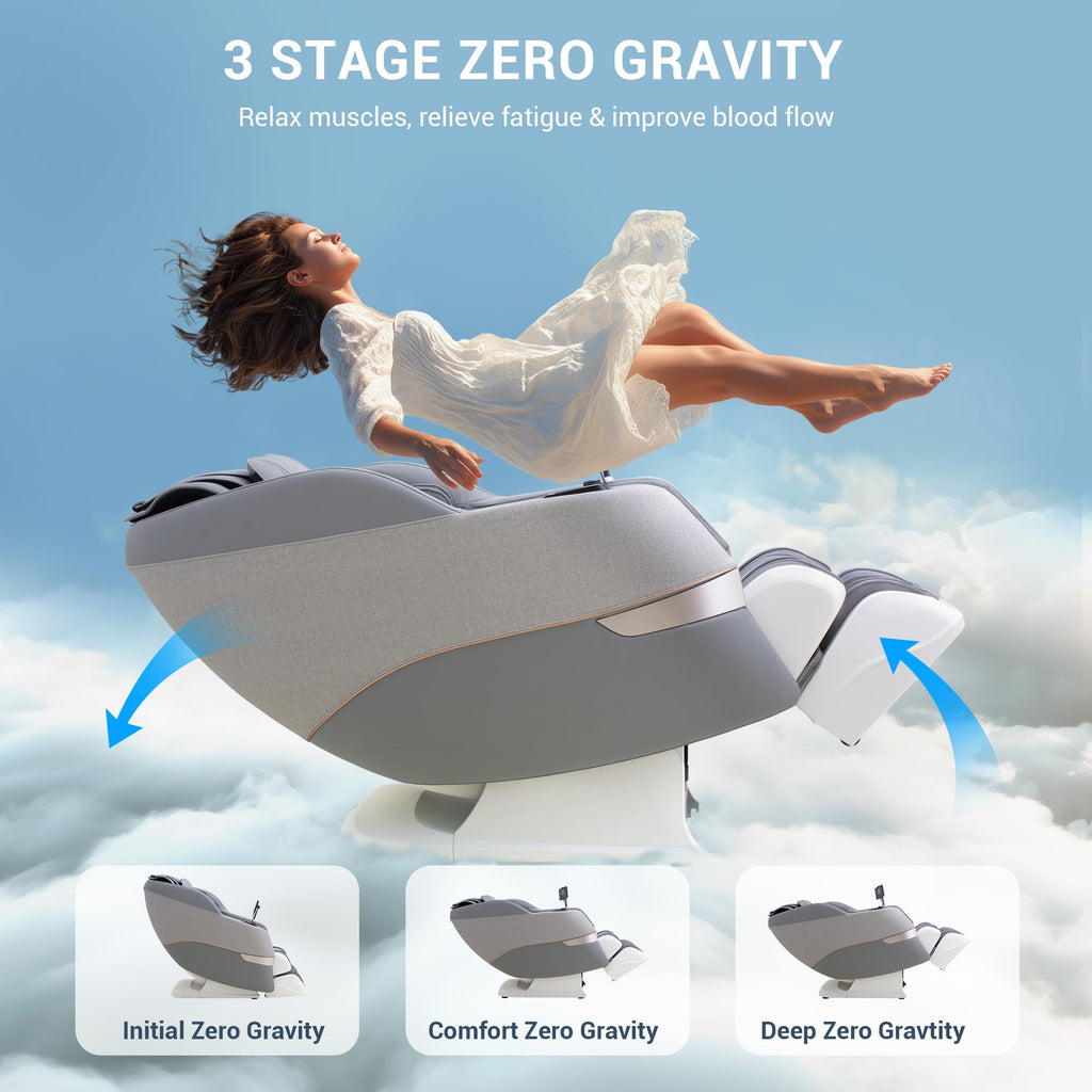 MYNTA Massage Chair Full Body, 170° Flexible SL Track Shiatsu 3D Massage Chairs with Zero Gravity, Bluetooth Speaker, Airbags & Heating, MC1650(Grey)