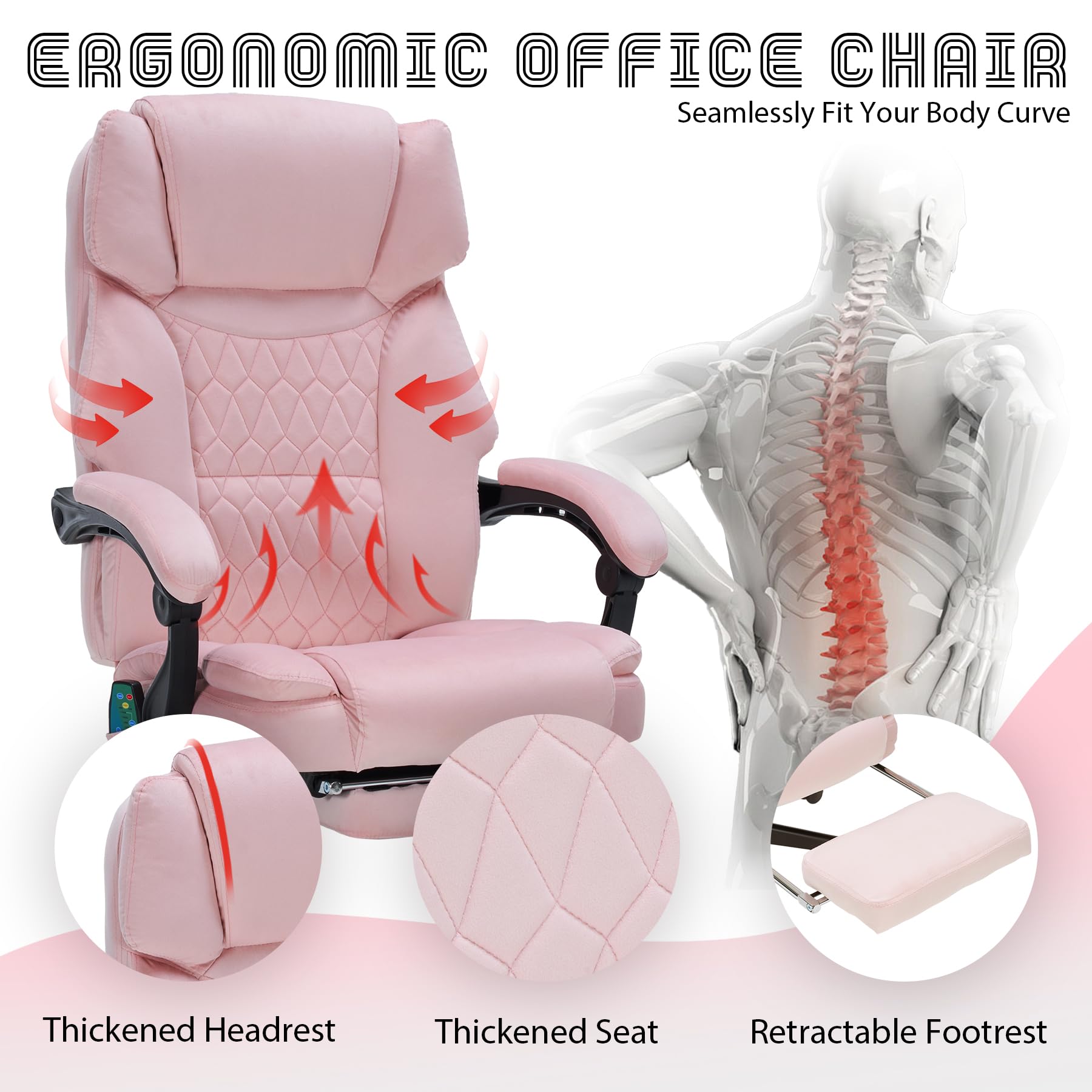 Massage Office Chair with Foot Rest 6 Points Vibration and Heat Home Office Desk Chairs for Heavy People 400lbs Reclining Managerial Chairs Ergonomic Executive Chair (Black)