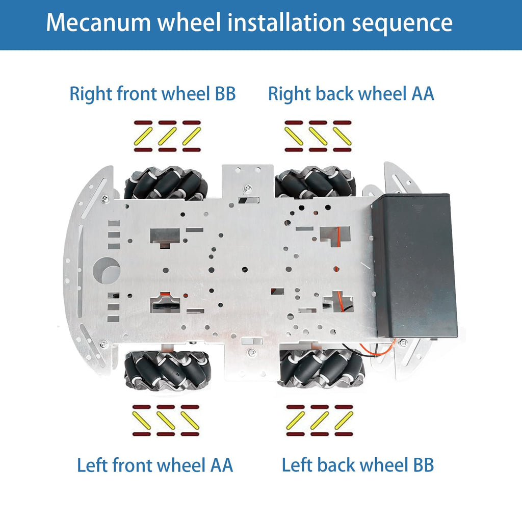 DIY Mecanum Wheel Car Kit with Metal Chassis and TT Motor Smart Robot 4WD Omnidirectional Car Programming Kit with Speed Encoder for Arduino/Microbit/Raspberry Pi for Adult Age 15+(Unassembled)