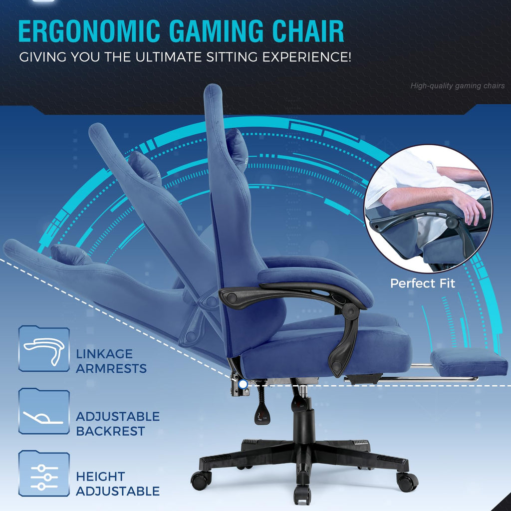 GTPLAYER Gaming Chair with Pocket Spring Cushion, Big and Tall Gamings Chairs 350LBS High Back Computer Chair with Footrest for Adults Lumbar Support Swivel Game Chair for Office,Leather Black-Massage
