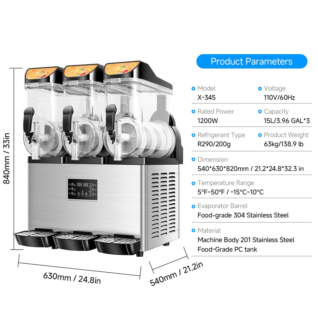 Slushy Machine,15L x2 Double Tanks Comercial Margarita &Slushie Machine,120+ Cups 1000W 110V Electric Large Daiquiri Machine with Self-cleaning Mode,for Home Party Restaurants Cafe Bars