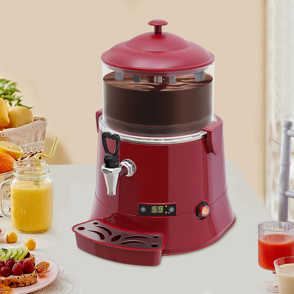 5L/1.32Gal Electric Chocolate Melting Machine, 110V 400W Coffee Milk Hot Chocolate Dispenser Warmer, Commercial Beverage Dispenser Machine, Hot Drinks Maker for Party Shop (Red)