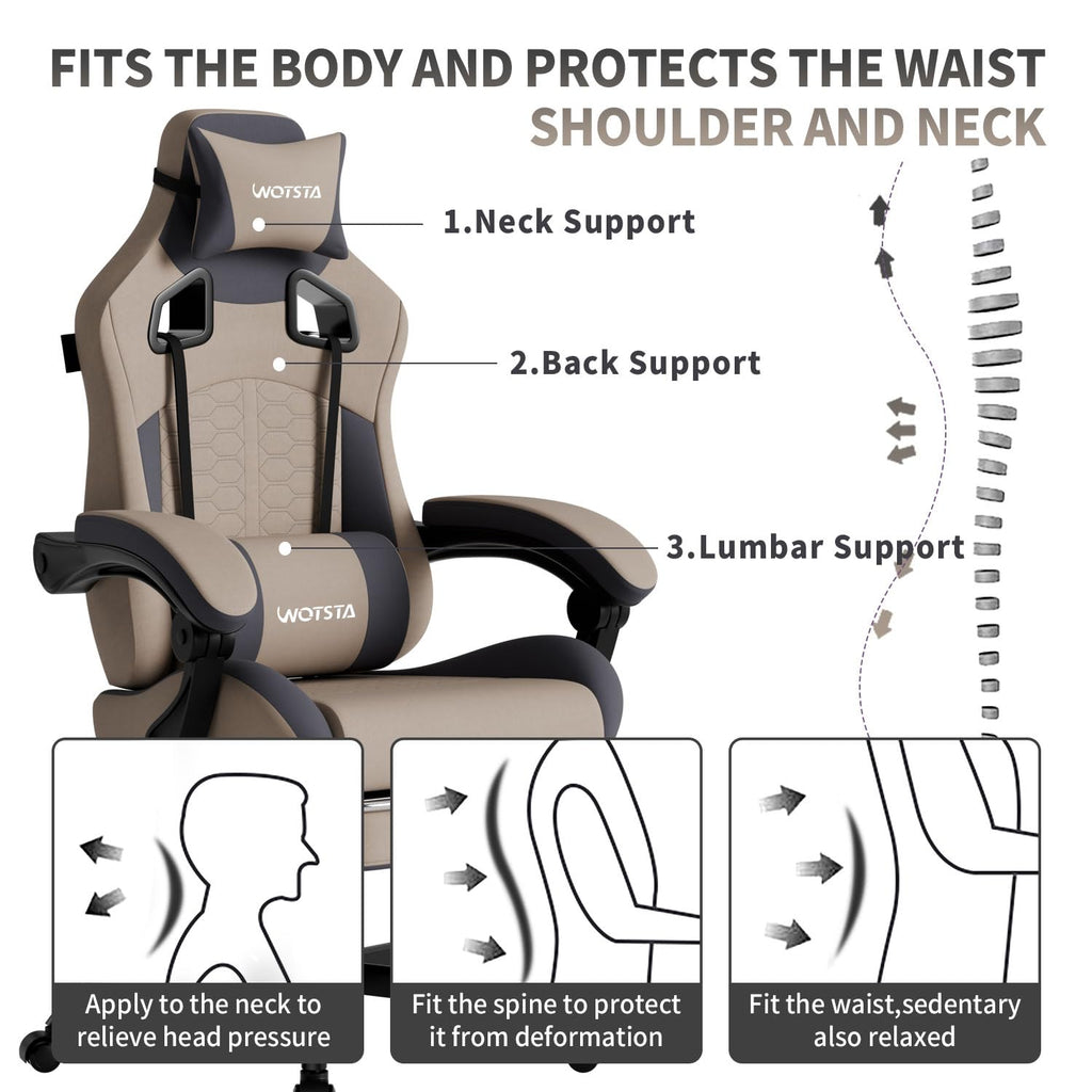 Gaming Chair with Massage,Ergonomic PC Gaming Chair with Footrest Comfortable Headrest and Lumbar Support, High Back, 300LBS (Grey)