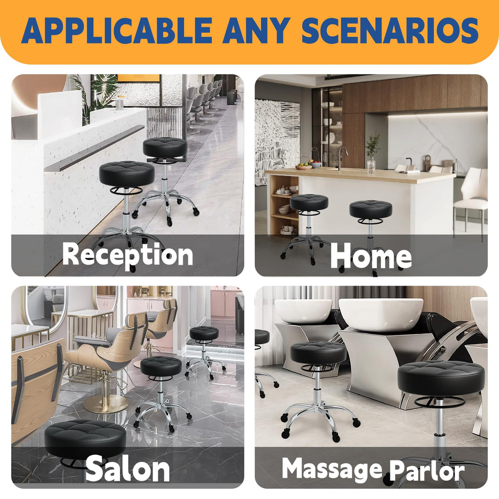 Rolling Stool Heavy Duty 400lb: Super Soft Seat Cushion,360° Swive,Height Adjustability,No Squeaky Noises,No Tip Over, New Upgraded Salon stool Chair, for Tattoo Facial Massage Spa Medical (Black)