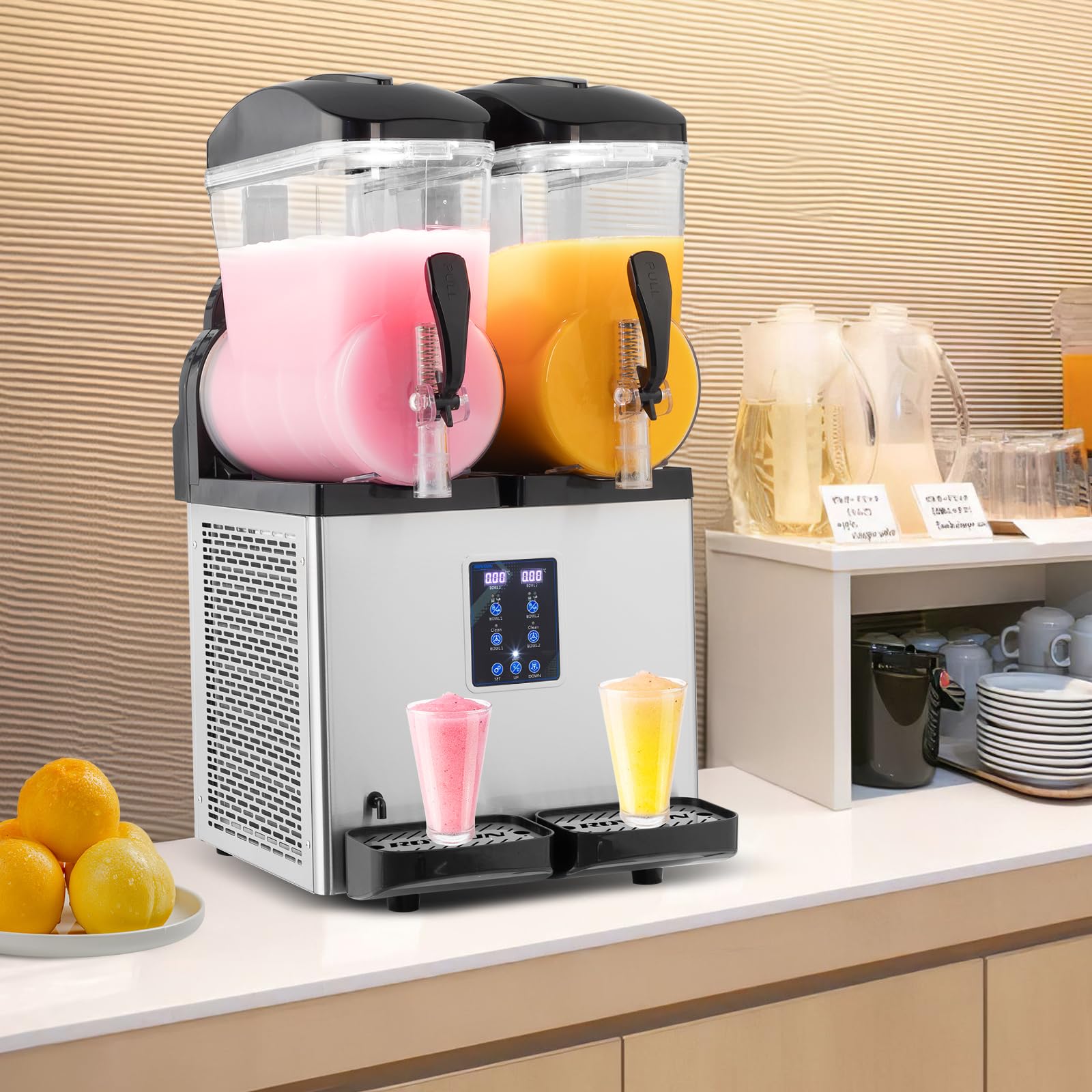 ROVSUN Margarita Machine Commercial Slushy Machine, 8 Gallon Slushie Machine Frozen Drink Machine Efficient Cooling Stainless Steel for Party Cafes Home Restaurant Bar 110V/60HZ