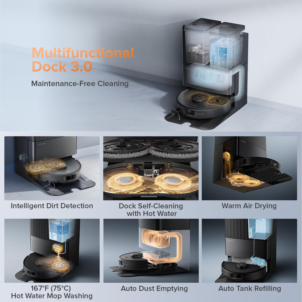 roborock Qrevo Edge 2 Robot Vacuum and Mop, 25,000Pa, 3.14'' Ultra-Slim, Zero-Tangle, AI Object Recognition, 176℉ Hot Water Mop Washing & Auto-Drying, Carpet & Pet Hair, FlexiArm Edge Cleaning