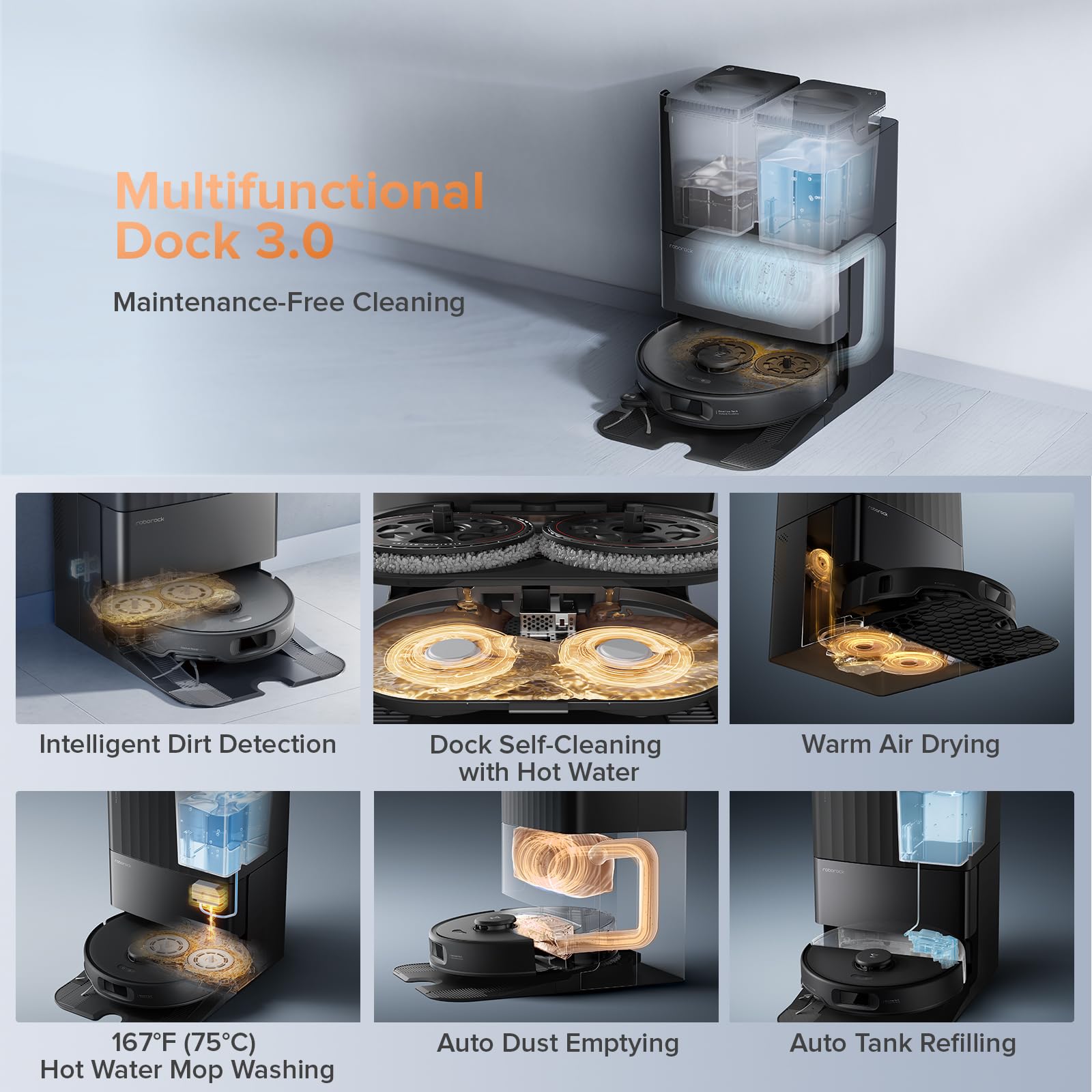 roborock Qrevo Edge 2 Robot Vacuum and Mop, 25,000Pa, 3.14'' Ultra-Slim, Zero-Tangle, AI Object Recognition, 176℉ Hot Water Mop Washing & Auto-Drying, Carpet & Pet Hair, FlexiArm Edge Cleaning