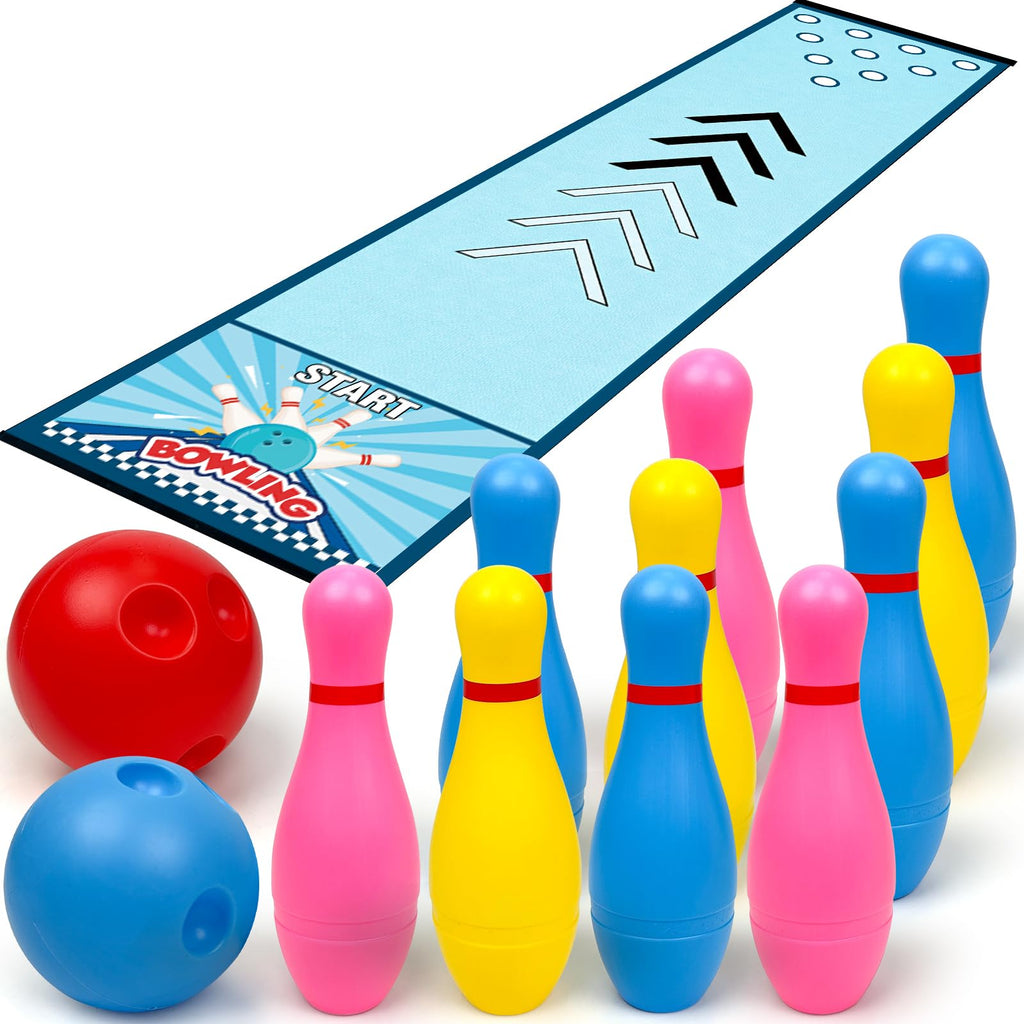 Mini Bowling Set Indoor Outdoor Indoor Bowling Set with Guide Arrow Mat Gold and Silver Medal Backpack Dispensing Suitable for Family Friends Family Party Entertainment