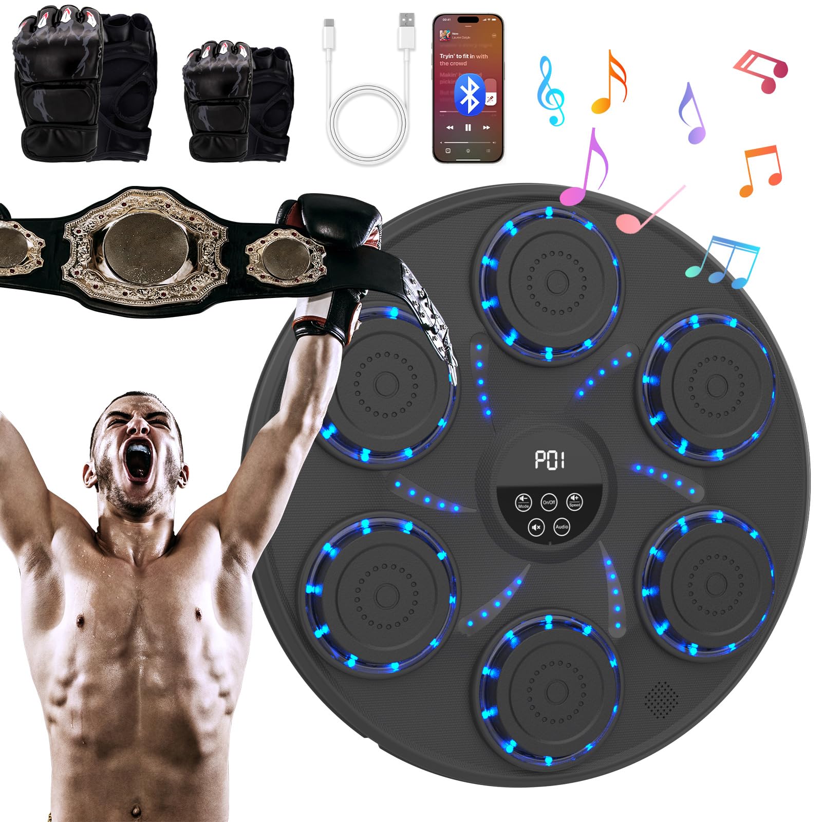 Smart Music Boxing Machine with Gloves, Fun Boxing Game Gift for Kids and Adults