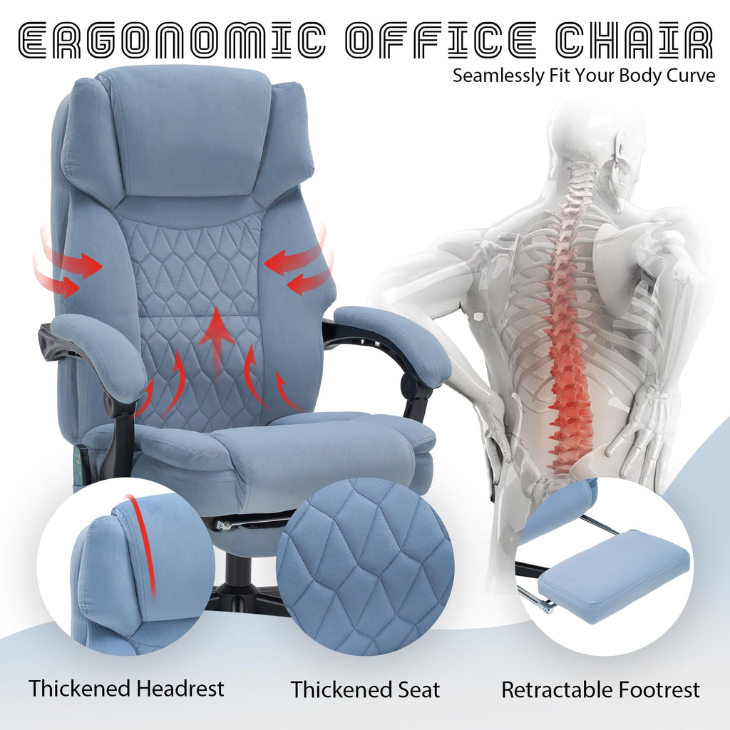 Massage Office Chair with Foot Rest 6 Points Vibration and Heat Home Office Desk Chairs for Heavy People 400lbs Reclining Managerial Chairs Ergonomic Executive Chair (Black)