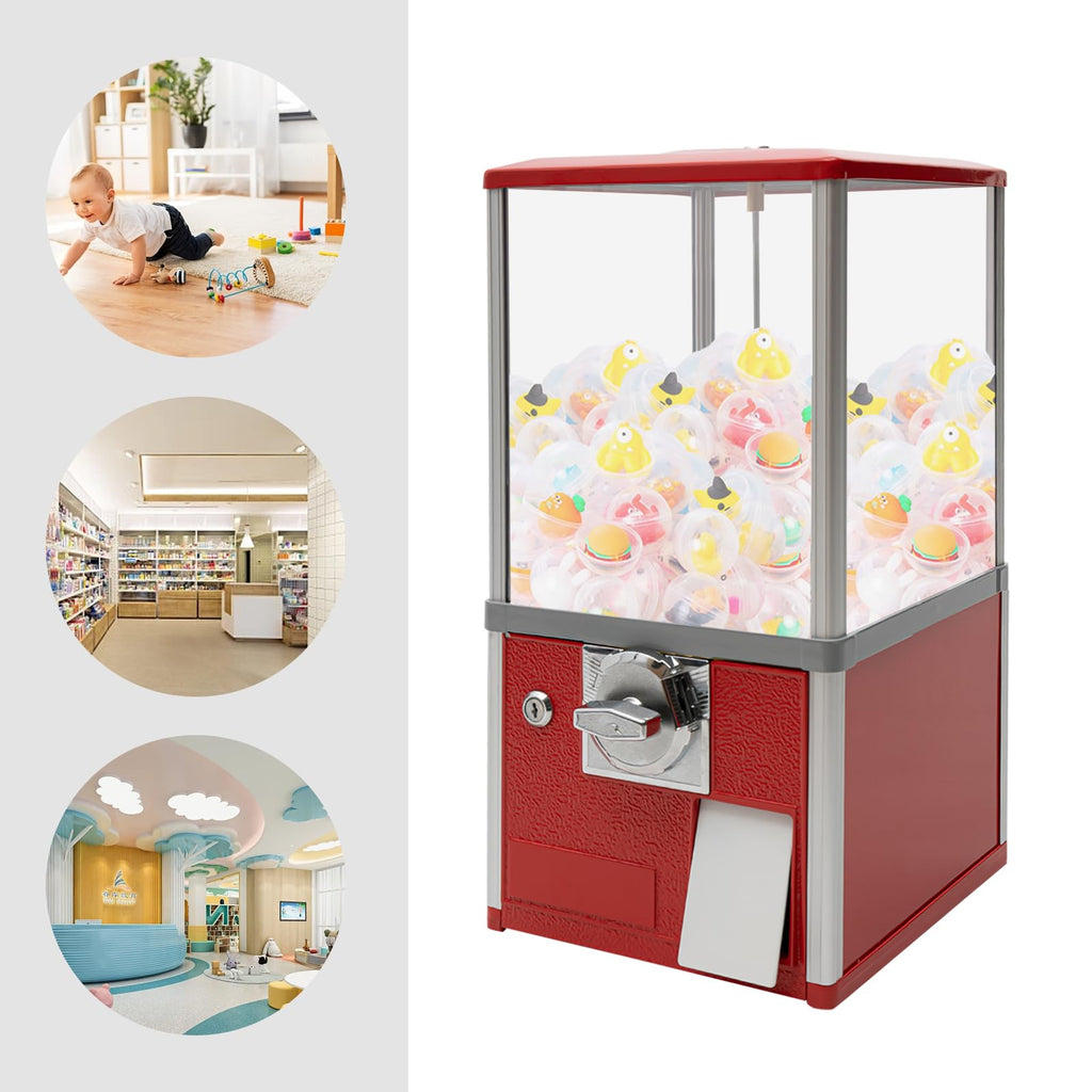 Vending Machines, 25 Cents Coin Operated Vending Machine Commercial Large Capacity Gumball Machine Capsule Toys Vending Dispenser Vending Machine for Amusement Parks, Retail Stores (White)