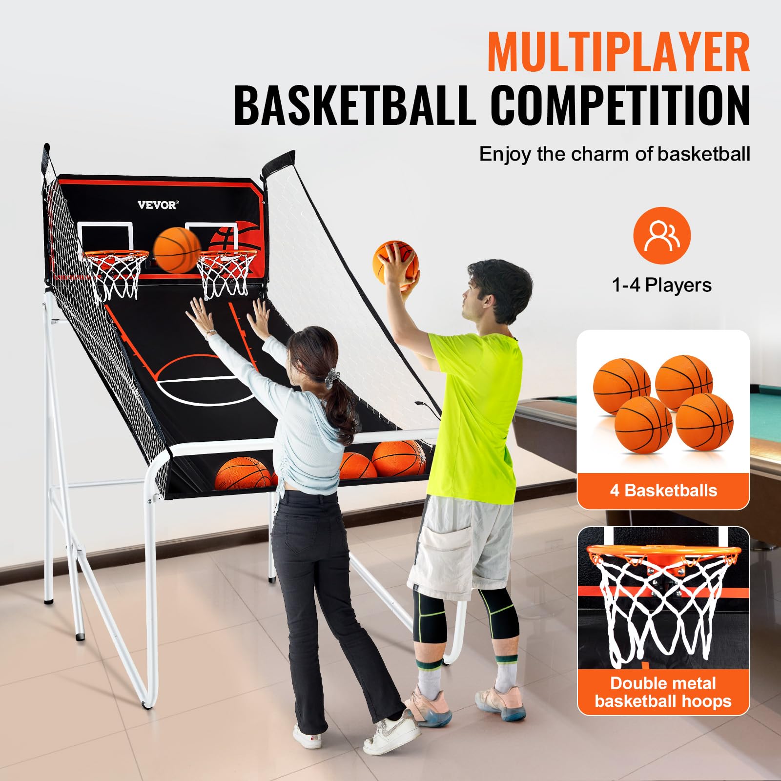 VEVOR Basketball Arcade Game Indoor, 2 Player Indoor Basketball Game, Home Dual Sport with 8 Game Modes, Electronic Scoreboard, and Inflation Pump,Adults