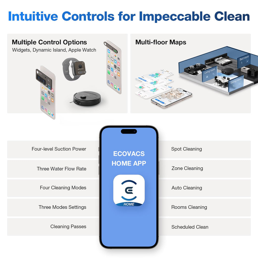 ECOVACS DEEBOT T90 Omni Robot Vacuum and Mop, 30,000Pa Suction, Instant Self-Cleaning OZMO Roller Mop, TruEdge Deep Edge Cleaning, ZeroTangle, Hot Water Wash & 145°F Air Dry, AI Obstacle Avoidance