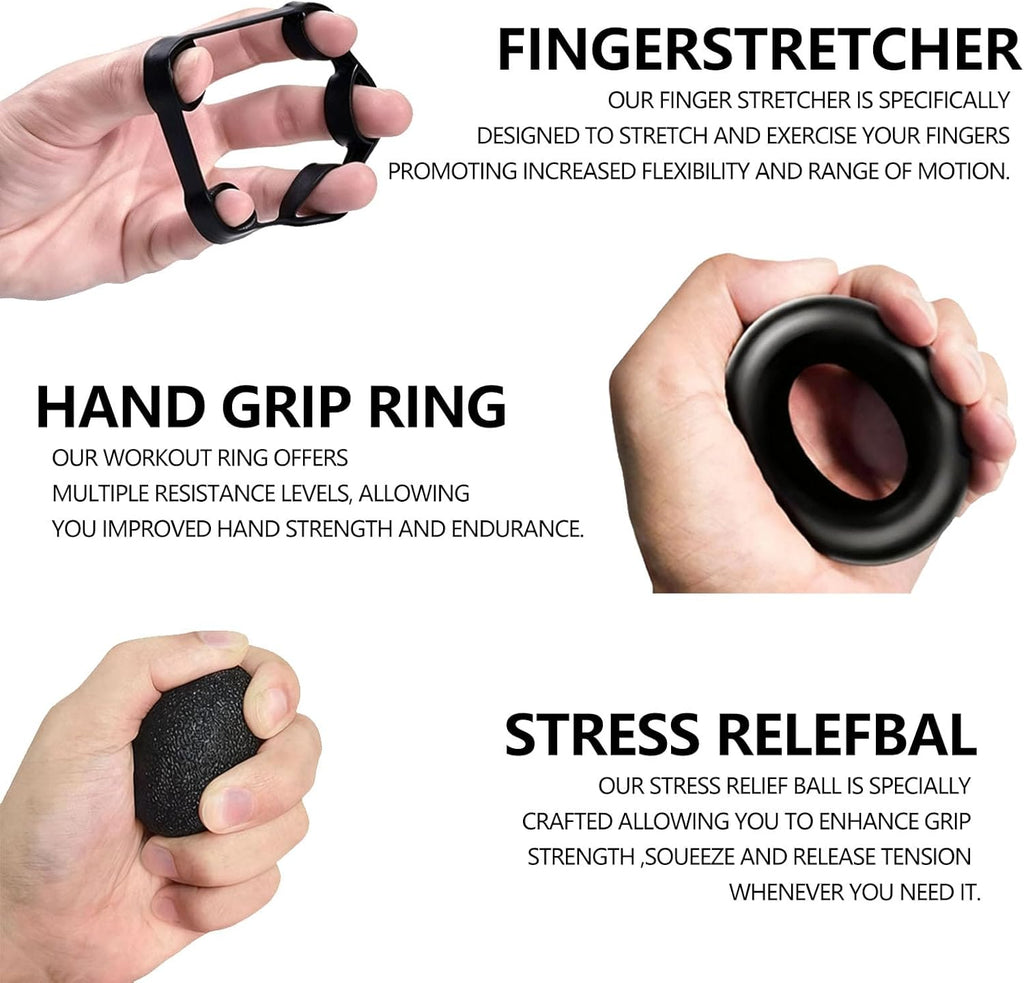 5-in-1 Grip Strength Trainer Kit with Counter, Adjustable Hand Grip(11-132 lbs), Finger Stretcher, Grip Ring & Stress Ball – Grip Strength Trainer for Adults, Home Gym, Arm Workout Equipment