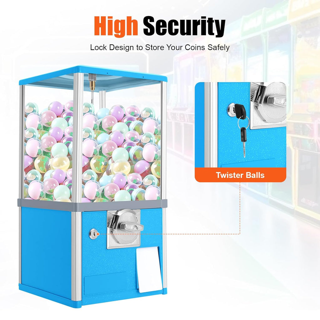 Vending Machine,Commercial Capsule Toys Vending Machine,1.77-1.97inches Ball Diameter,800 Coin Bank Capacity,4×25 Cent Coins,Blue Gumball Machine with Keys for Selling Capsule Toys, Twister Balls
