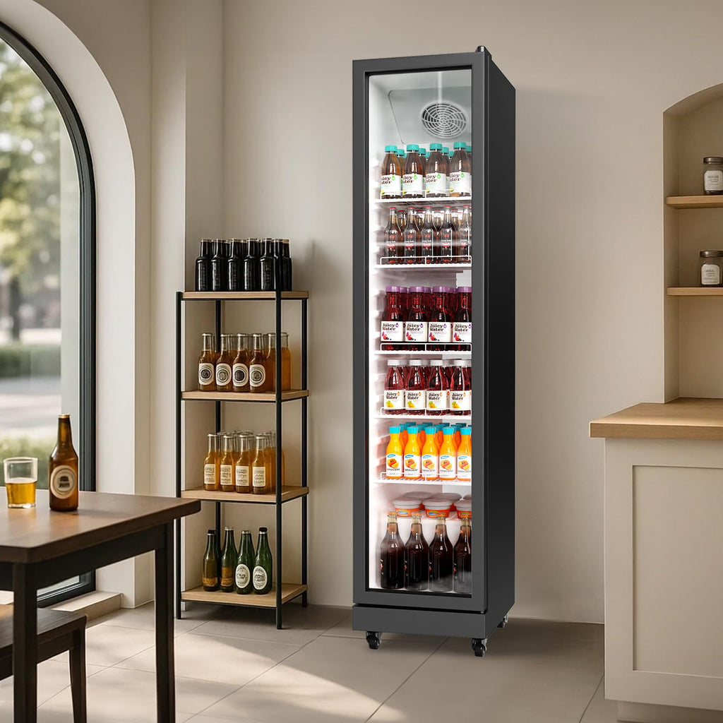 ROVSUN 8 Cu.Ft Commercial Refrigerator Display Refrigerator ETL NSF Certified, Slim Commercial Beverage Cooler Glass Door Merchandiser Drink Fridge w/Adjustable Shelves LED Light for Bar Restaurant