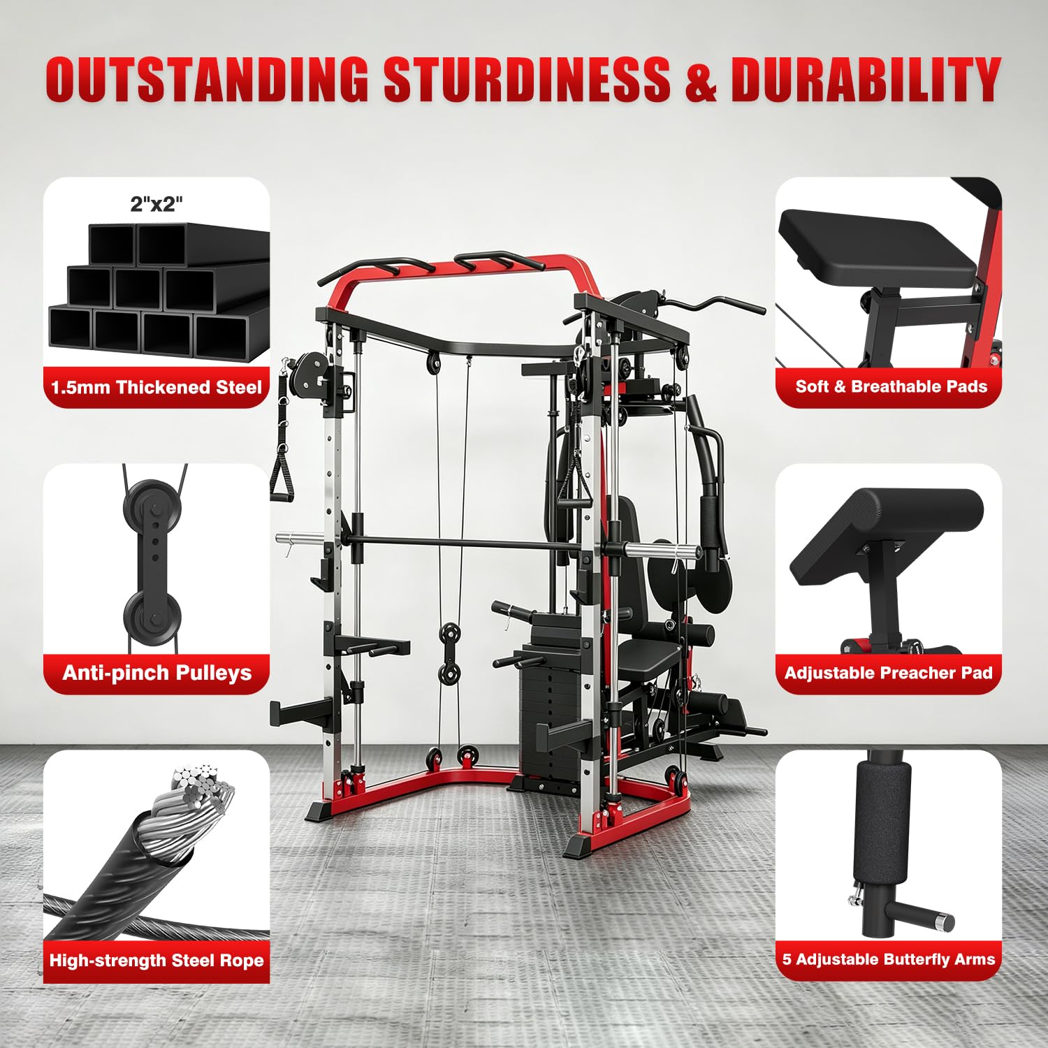 SPART All-in-One Home Gym Workout Station,Smithe Machine Home Gym Power Cage,Professional Functional Trainer for Couples & Family Strength Training,Leg Press, LAT Station for Full Body Training