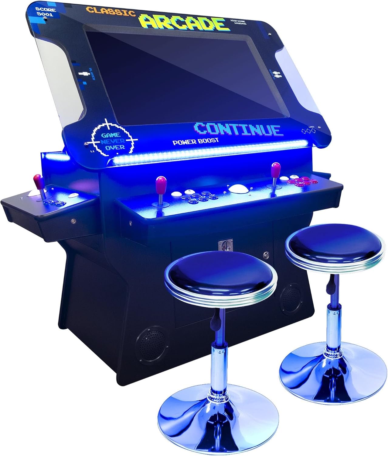 Creative Arcades Full Size Commercial Grade Cocktail Arcade Machine w/Riser | 2 Player | 1162 Games | 26" LCD Lifting Screen | LED | 4 Sanwa Joysticks | Trackball | 2 Stools | 3 Year Warranty