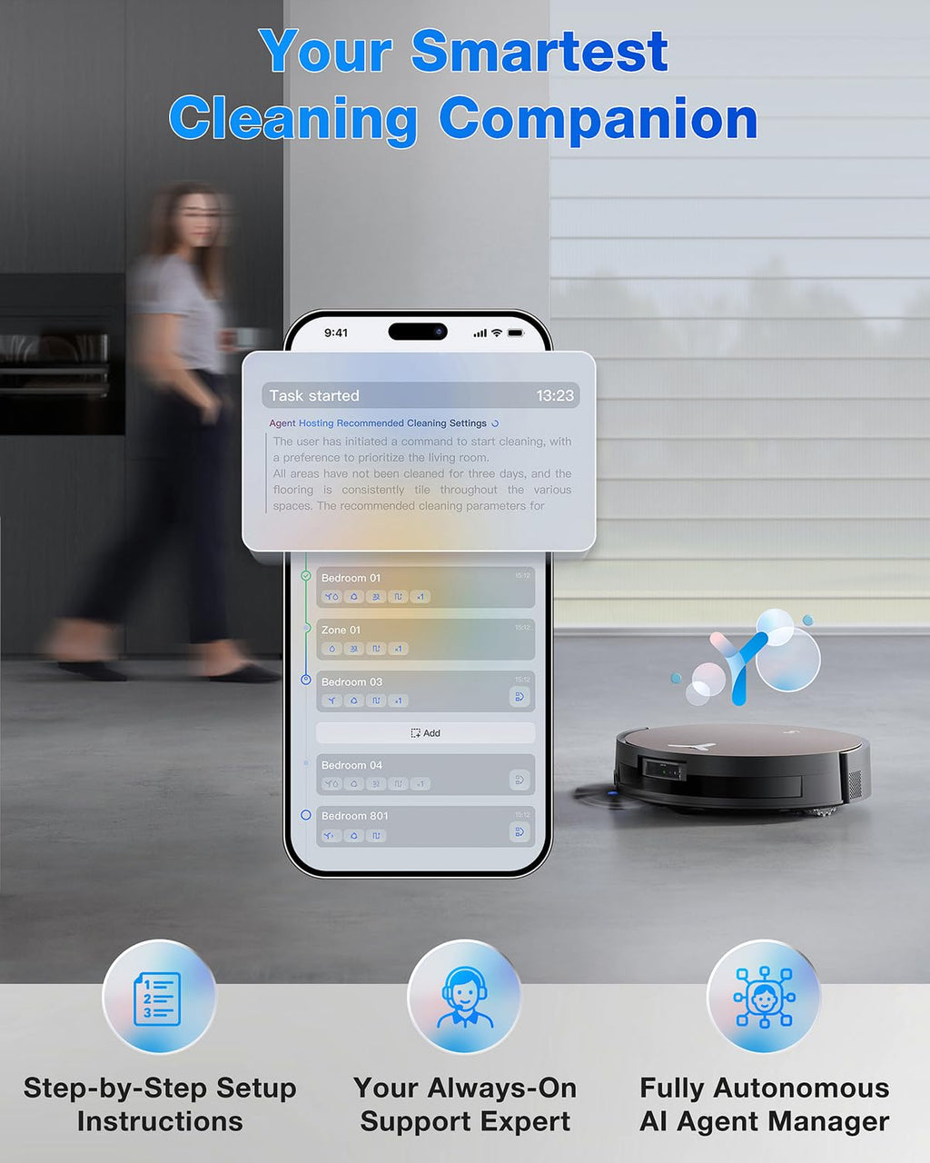 ECOVACS DEEBOT T80 Omni Robot Vacuum and Mop, Instant Self-Cleaning OZMO Roller Mop, TruEdge Deep Cleaning, AI Navigation, 18,000Pa Suction and ZeroTangle 3.0 for Pets and Carpets