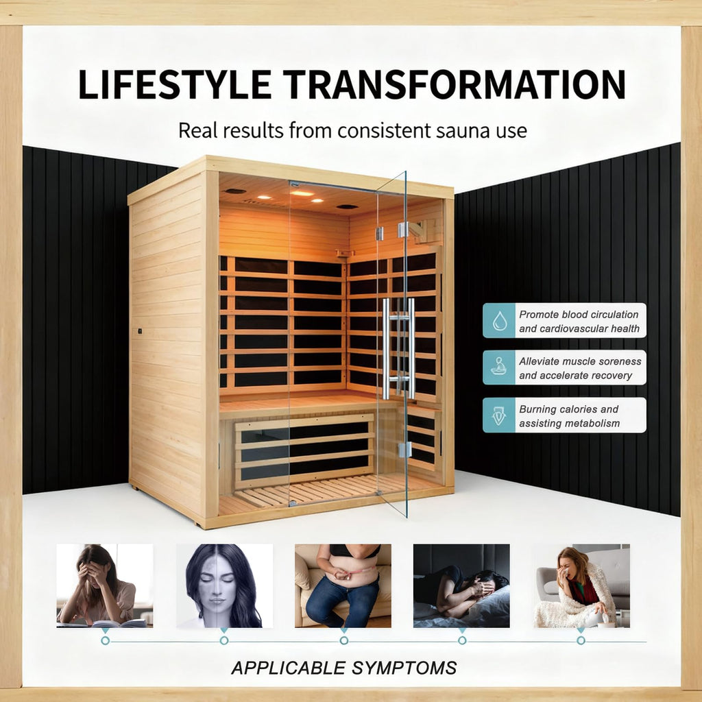 1350W Far Infrared Home Sauna, Energy-Efficient Fast-Heating Indoor Sauna Room with Bluetooth & 7-Color Therapy, Canadian Hemlock Wood, Modular Design - Ideal for Home Gym, Family Relaxation