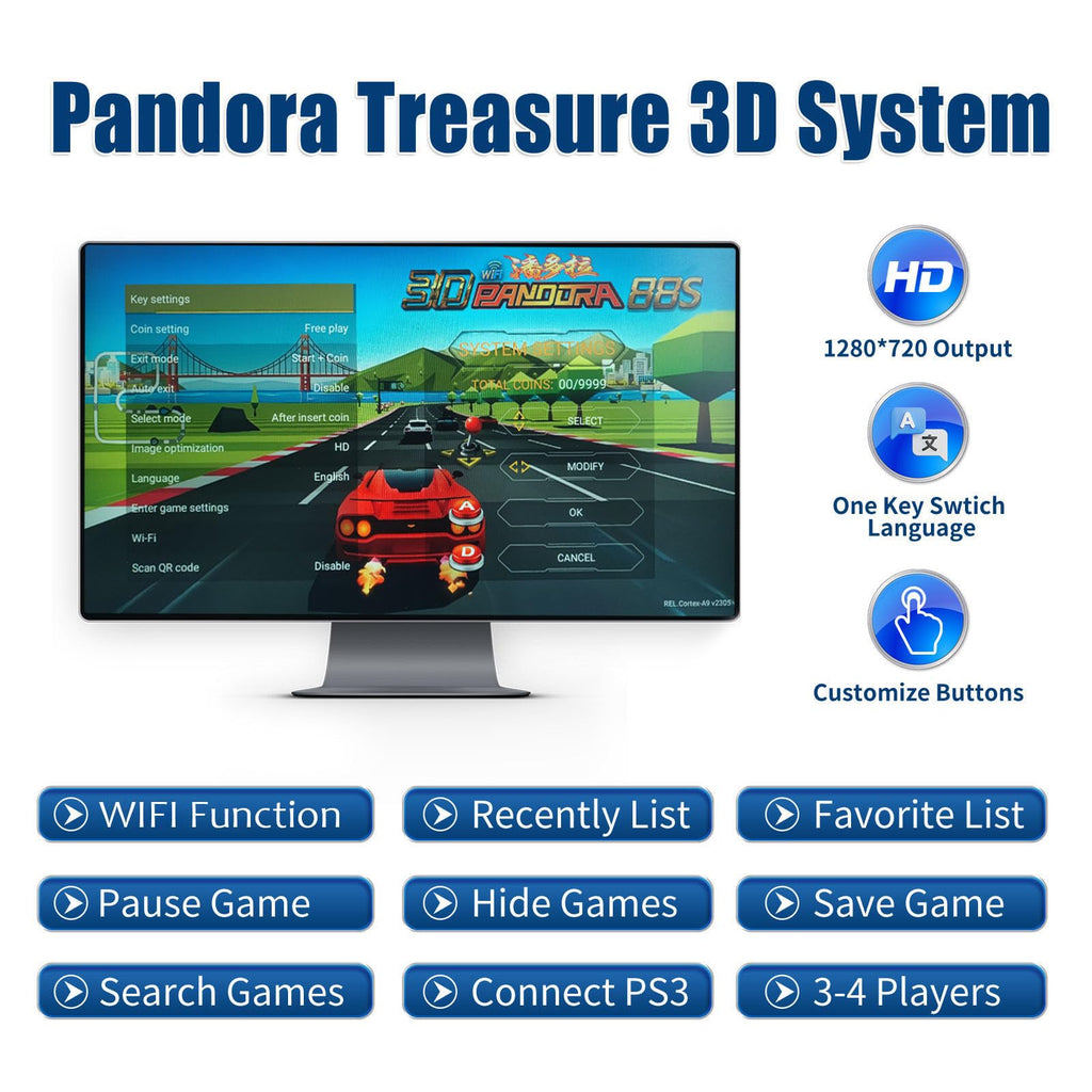 32000 Games 3D Pandora Box Arcade Game Console,Retro Video Game Machine for TV, 1280x720 HD Output,Search/Save/Hide/Pause Games,Support 4 Players,Two Splited Joysticks.