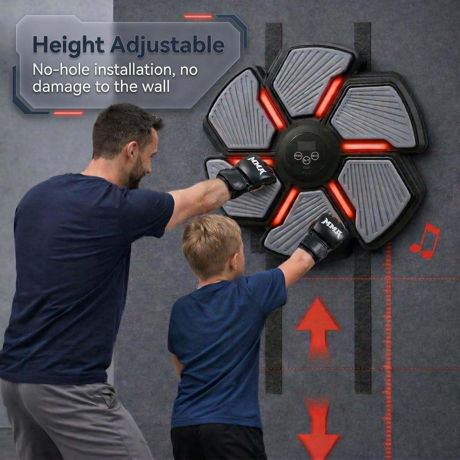 Music Boxing Machine, Smart Bluetooth Punching Trainer Wall Mounted with Boxing Gloves, LED Electronic Boxing Target for Adults, 9 Modes & 9 Speeds Music Punching Machine for Home Gym Workout