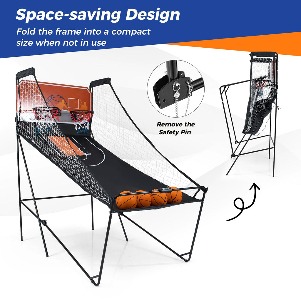 Giantex Foldable Basketball Arcade Game, 8 Game Options, Electronic Double Shot 2 Player w/ 4 Balls and LED Scoring System, Indoor Basketball Game for Kids, Adults