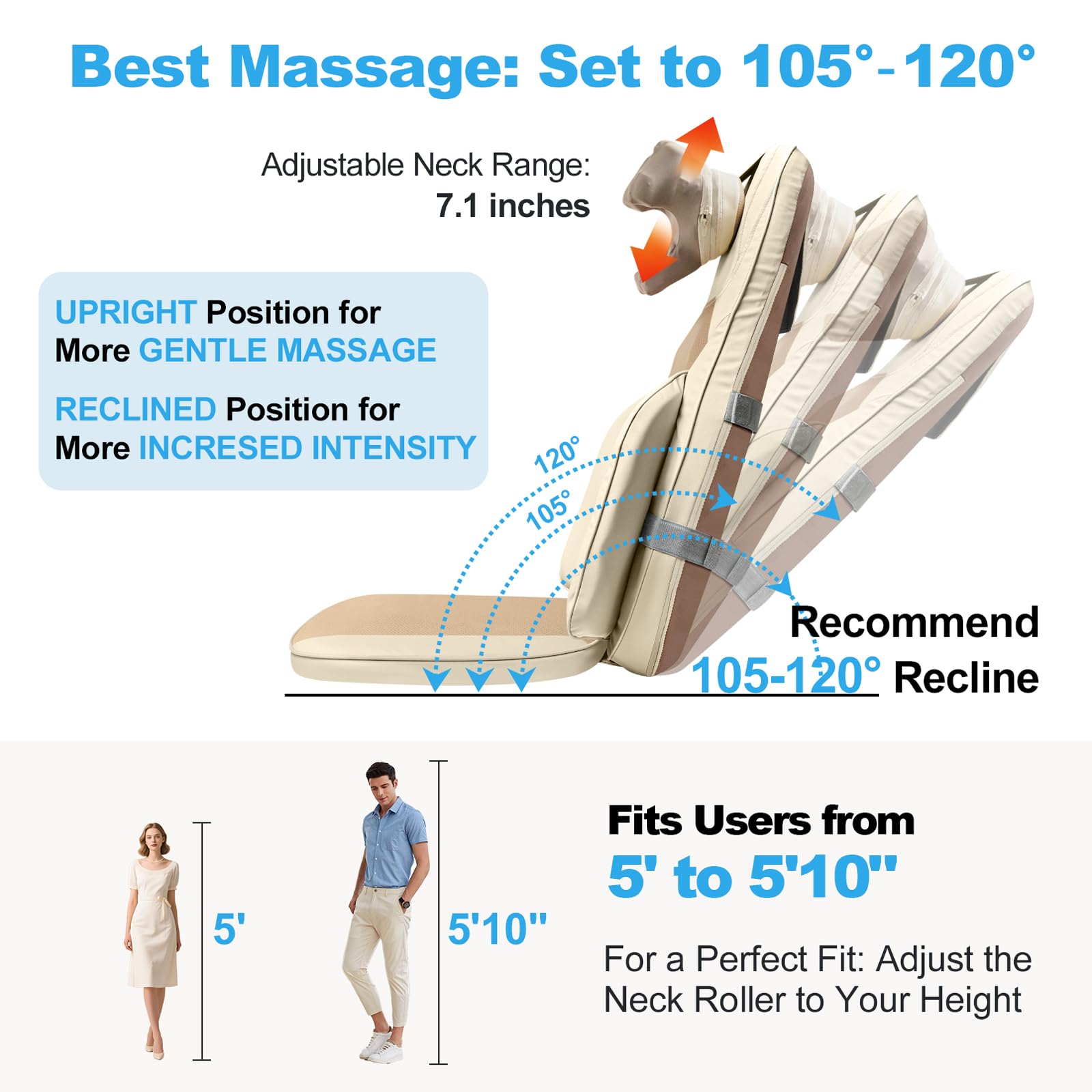 Shiatsu Neck Back Massage Cushion with Heat - 4D Kneading Massager w/Vibration, Dual-Neck Design, Adjustable Intensity/Height, Ease Muscle Tightness from Long Sitting, for Office, Home, Blue