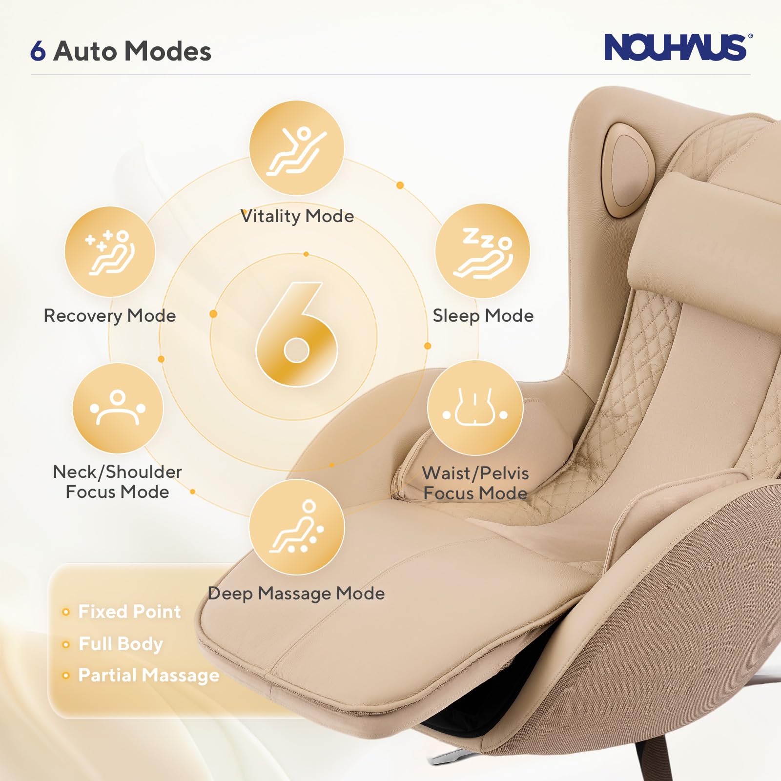 Nouhaus Aurora Massage Chair Full Body, Zero Gravity Genuine Leather Massage Chairs w/Airbags, Heating, Auto Modes, Bluetooth Speaker, Modern 4D Massage Chair Recliner for Living Room (Elder White)