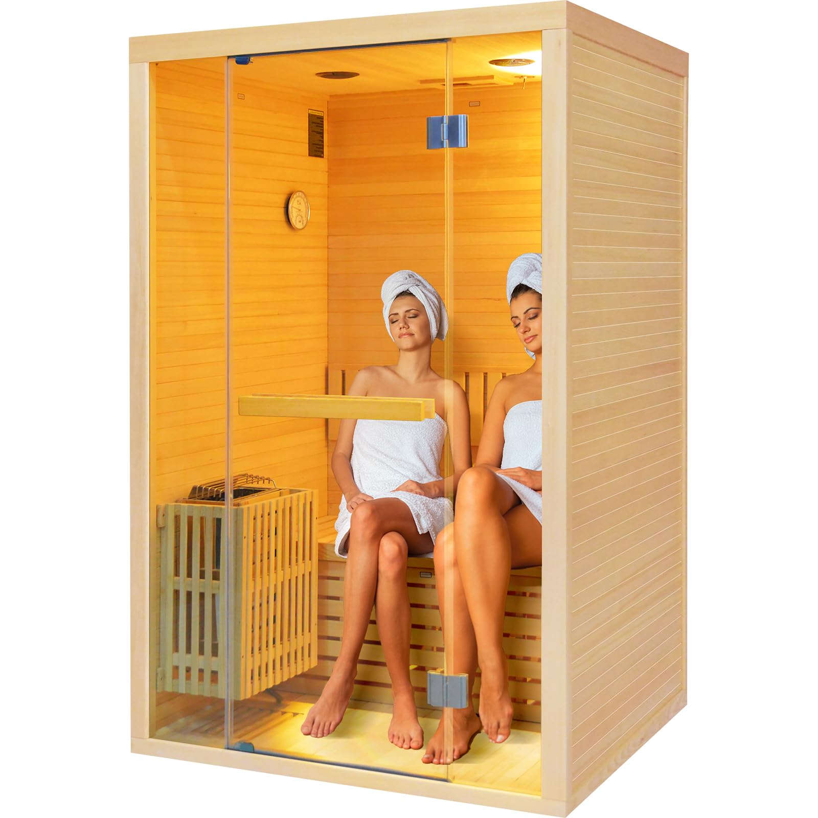 2 Person Infrared Sauna Far Infrared Sauna Room for Home Indoor 2000W Low-EMF Wood Dry Sauna with Full Starry Sky Lights Ceiling in 7 Color Speaker Fast Heating Easy Assembly- 47.3*41.3*74.8 IN