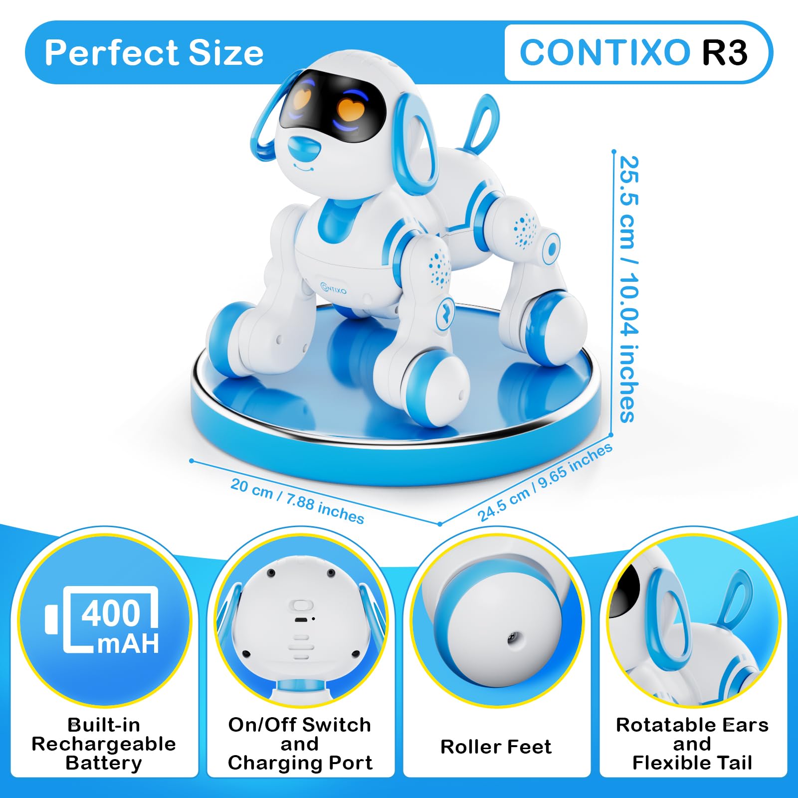 Contixo R3 Robot Dog Kids Toy - Remote Control Robots Interactive Smart Dancing Toy for Kids Boys Girls Toddler Age 3-12 Year Old Robotic Pet Birthday Gifts for Children Blue